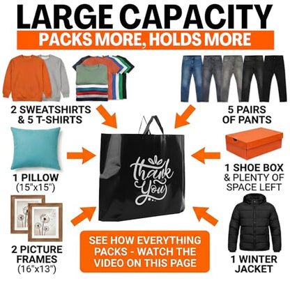 19x15 Large Thank You Bags for Small Business - Shopping Bags with Handles - color: Black