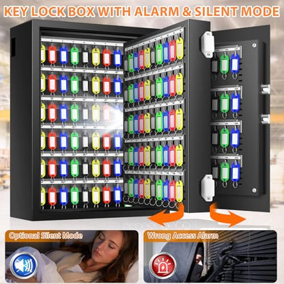 200 Keys Heavy Duty Fireproof Key Lock Box Wall Mount with Code&Hook Plates - size: 200 Keys
