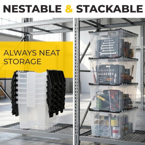 12 Gallon Heavy Duty Plastic Storage Tote with Flip Lid 21.5"×15.25"× 12.5" - style: Pack of 4