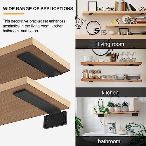 HITOMEN Heavy Duty Floating Shelf Brackets, 6-Inch (1/5'' Thick) Hidden Shelves Hardware, Cast Iron L Brackets, Rustic Industrial Black Metal Wall Shelving Supports, 6 Pack - size: 6 Inch, style: 6 Pack