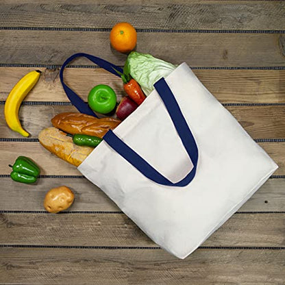 TOPDesign 2-Pack Canvas Tote Bags with Magnetic Snap, Reusable Grocery Shopping Bags, DIY Your Creative Designs - color: Natural / Blue