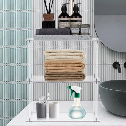 Jusalpha Rectangular 3 Tier Clear Acrylic Tabletop Display Stand，Bathroom Vanity Cosmetic Makeup Organization Shelves, Home Decor Display Stand (3 Tier, Rectangular) - size: 3 Tier, Rectangular