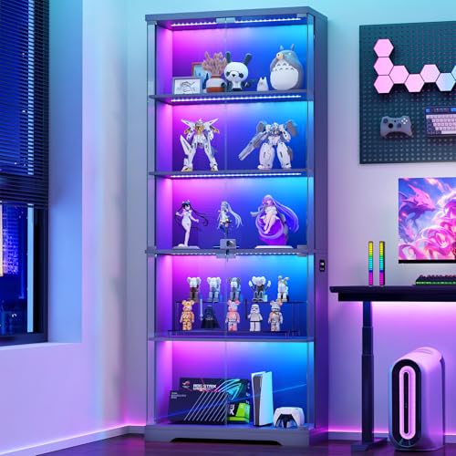 Dystler Glass Display Cabinet with Doors and RGB LED Lights - color: Grey