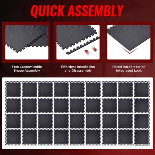 SUPERJARE 0.79'' Extra-Thick 36 Pcs 144 Sq Ft Exercise Equipment Mats - color: Black/Purple, size: 36 Tiles (144 Sq Ft)