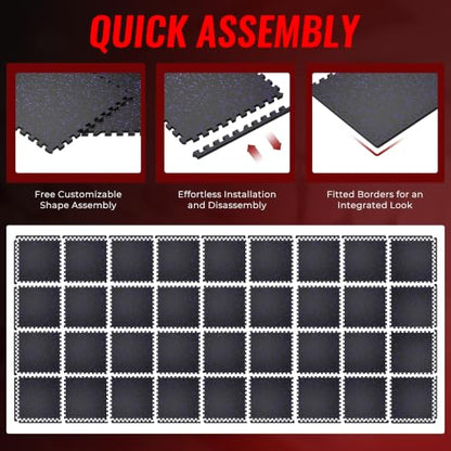 SUPERJARE 0.79'' Extra-Thick 36 Pcs 144 Sq Ft Exercise Equipment Mats - color: Black/Purple, size: 36 Tiles (144 Sq Ft)