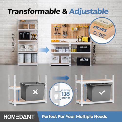 HOMEDANT White 28" W 5 Tier Storage Shelves Garage Shelving Unit Metal - color: White, size: 28"W x 12.3"D
