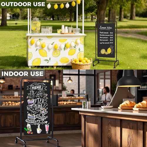 SELEAD Metal Swinging Chalkboard with Wheels, 21”x40” Large Sidewalk Board