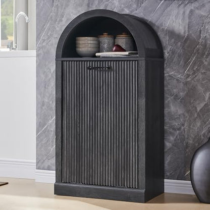 IFGET Arched Tilt-Out Trash Can Cabinet, Fluted 10 Gallon Trash Can with Open Shelf, Modern Laundry Hamper Cabinet, Hidden Garbage Can with Storage Basket for Kitchen, Living Room, Dark Grey - color: Dark Grey