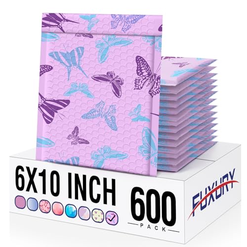 Fuxury Bubble Mailers 6x10" Pinkish-Purple Padded Envelopes 600 Pack - color: Blue-Purple Butterfly, size: 6x10" 600 PC