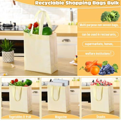 Windyun 50 Pcs Reusable Tote Bag Bulk 8 x 4 x 10 Inch, Beige - color: Beige