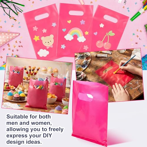 Maitys Rose Red 300 Pcs Small Plastic Bags with Handles 5x7 for Business - color: Rose Red