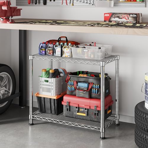 DurayLoly 400LBS 2-Tier Narrow Wire Shelving for Kitchen Laundry, Chrome - color: Chrome, size: 27.5" W*11.8" D*27.5" H