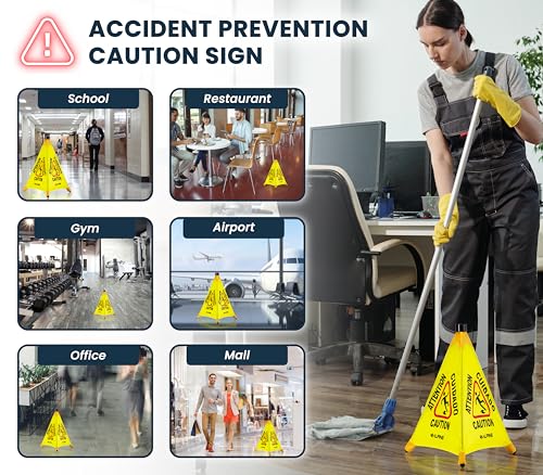Alpine Caution Wet Floor Sign 3 Pack - Pop Up Slippery When Wet Sign, Wall Mounted Foldable Bilingual Yellow Safety Warning Caution Cone for Commercial & Office Use (20 Inches) - size: 3-Pack