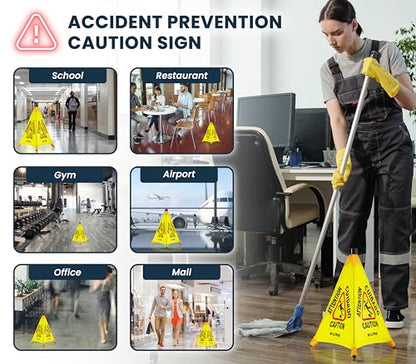Alpine Caution Wet Floor Sign 3 Pack - Pop Up Slippery When Wet Sign, Wall Mounted Foldable Bilingual Yellow Safety Warning Caution Cone for Commercial & Office Use (20 Inches) - size: 3-Pack