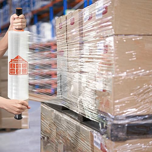 JARLINK Stretch Film, 15" x 1000' Shrink Pallet Wrap W/Handles, 60 Gauge - size: 2 Pack, style: Orange Handles