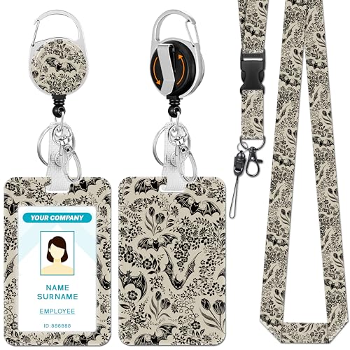 Hancynir Goth Bat Lanyard for ID Badges, Badge Holder Retractable Reel Clip - color: Goth Bat