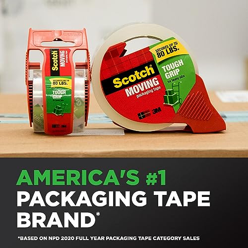 Scotch Tough Grip Moving Packing Tape, Clear, Moving Tape that Secures Boxes up to 80 Pounds, Moving Supplies, 1.88 in. x 54.6 yd., 1 Tape Roll (Pack of 2) - size: 1 Roll (Pack of 2)