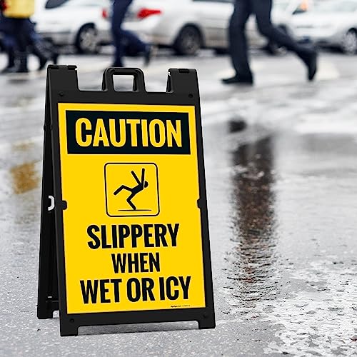 Caution Slippery When Wet Or ICY Sidewalk Sign Kit, (SI-76037) - size: 24x36 Inches, style: A-frame + 2 Panel Kit
