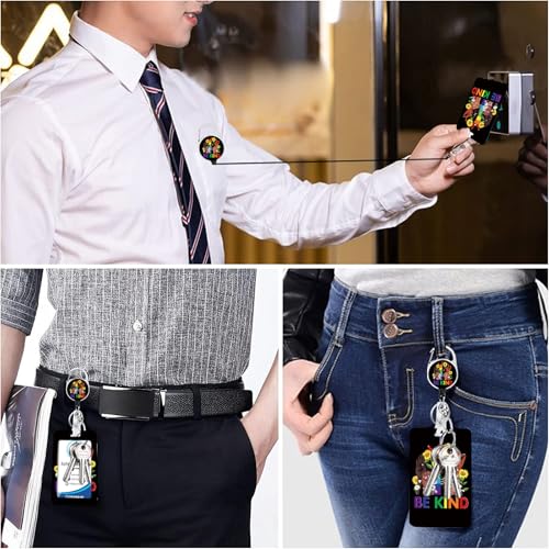 Id Badge Holder with Lanyard, Positive Badge Holder Retractable Reel Clip - color: Be Kind Flower