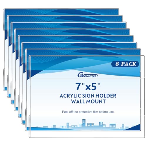 8 Pack 5 x 7" Acrylic Sign Holder Wall Mount, Clear Acrylic Wall Frame - size: 5 x 7