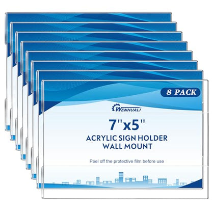 8 Pack 5 x 7" Acrylic Sign Holder Wall Mount, Clear Acrylic Wall Frame - size: 5 x 7