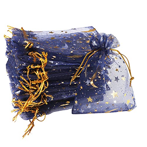 SUMAJU 100 Pieces Moon Star Organza Jewelry Candy Bags 2.7x3.5 Inch - color: Navy 2.7x3.5 Inch