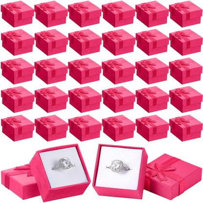 Huquary 160 Pcs Ring Gift Box Bulk with Ribbon Bow Cardboard Jewelry Gift Box for Proposal Wedding Birthday Earring Display(Hot Pink) - color: Hot Pink