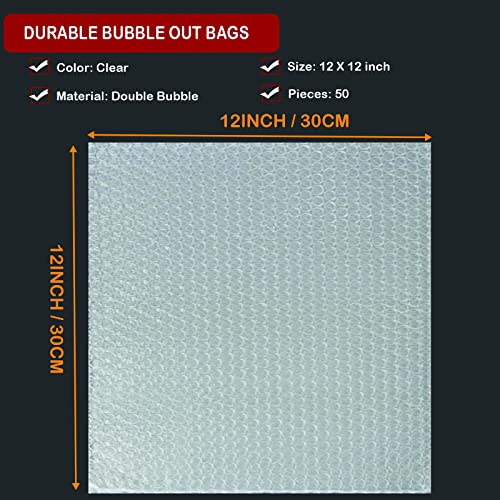 50Pcs Bubble Pouches Wrap, 12"x12" Clear Bubble Out Bags for Packing - size: 12"x12"