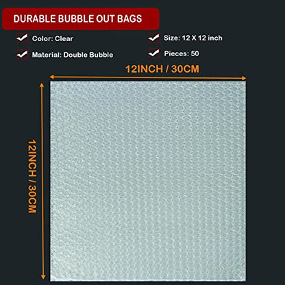 50Pcs Bubble Pouches Wrap, 12"x12" Clear Bubble Out Bags for Packing - size: 12"x12"