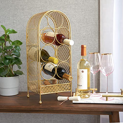 Twine Trellis Wine Rack, Holds 7 Bottles, Gold Countertop Wine Storage, Cast Iron - style: Trellis Wine Rack - 7 Bottle