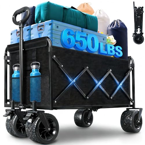 LIAPOTT Beach Wagon Carts Foldable, Extra Large 650lbs Collapsible Wagon - color: Gray