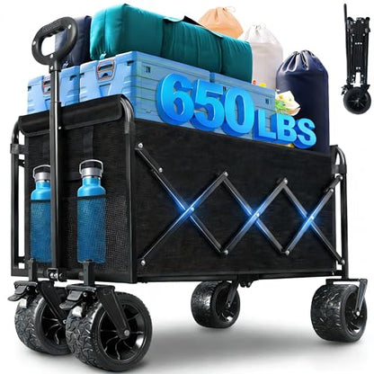 LIAPOTT Beach Wagon Carts Foldable, Extra Large 650lbs Collapsible Wagon - color: Gray