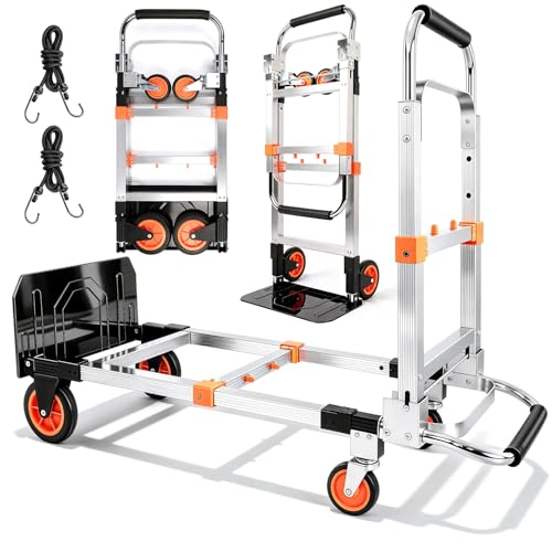 Folding Hand Truck Dolly Cart with Wheels, 500lb Load,Silver Orange - color: Silver+orange