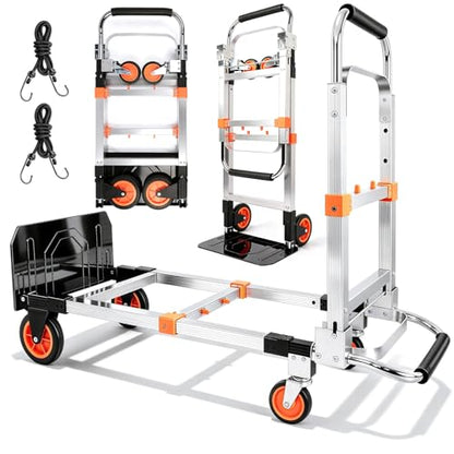 Folding Hand Truck Dolly Cart with Wheels, 500lb Load,Silver Orange - color: Silver+orange