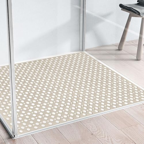 Extra Large Shower Mat, Yonala 47 x 32 Inch Non Slip Shower Mats for Inside Shower, Soft TPE Shower Floor Mat with Suction Cups and Drain Holes, Machine Washable Bathroom Shower Mat, Easy to Clean - color: Khaki