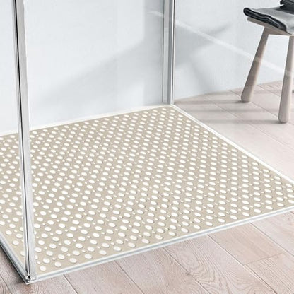 Extra Large Shower Mat, Yonala 47 x 32 Inch Non Slip Shower Mats for Inside Shower, Soft TPE Shower Floor Mat with Suction Cups and Drain Holes, Machine Washable Bathroom Shower Mat, Easy to Clean - color: Khaki
