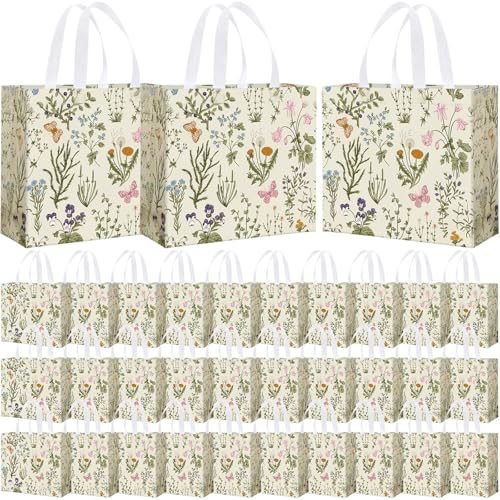 Abbylike 30 Pcs Wildflower Large Floral Tote Gift Bags Non Woven Handle - style: Wildflower
