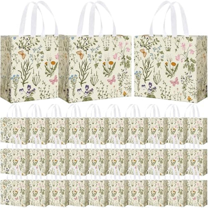 Abbylike 30 Pcs Wildflower Large Floral Tote Gift Bags Non Woven Handle - style: Wildflower