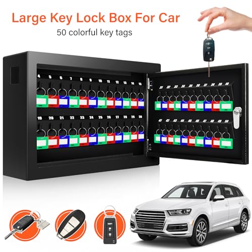 Nebakne 50 Keys Key Cabinet with Drop Slot - color: Black, size: 50 Key Hook