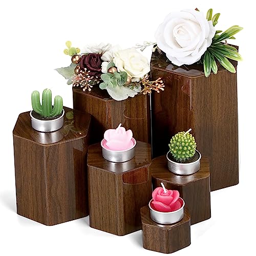 Jetec 12 Pcs Hexagonal Jewelry Display Risers Acrylic Stands,Brown - color: Brown