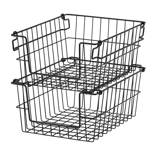TRINITY 2-Pack Stackable Metal Wire Storage Baskets With Handles, Black, 11 Inches - color: Black, size: 11 Inches