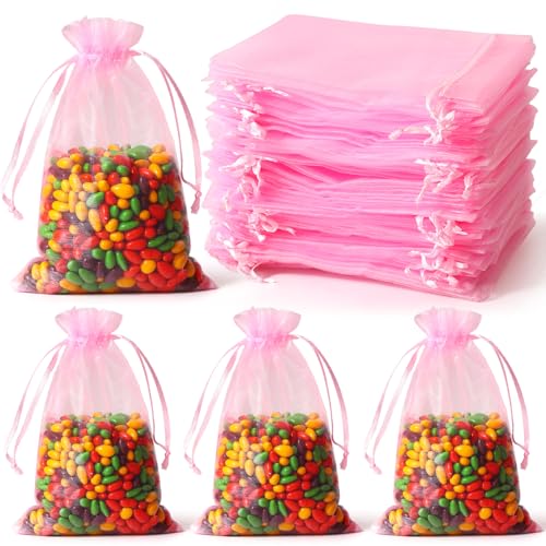WenTao 100pcs Organza Gift Bags, 4 x 6 inches Pink Wedding Christmas Favors Gift Drawstring Bags Jewelry Pouches - color: pink