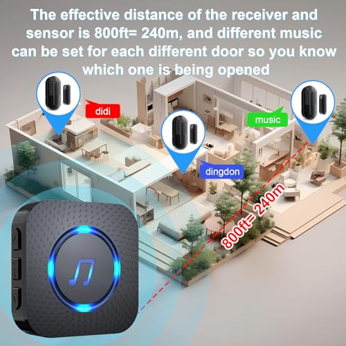 SanJie Door Chime Alarm When Open for Kids Safety, Home and Business - size: Black 4 Sensors +2 Receiver
