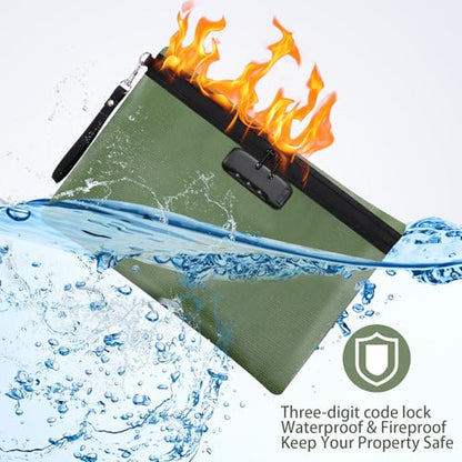 Nezyo 2 Pcs Fireproof Document Bag with Lock, Waterproof Money Pouch,Green - color: Green