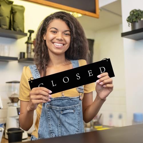 Novabright Black Wooden Open Closed Sign for Business 13x3 inch Double Sided Open Sign for Business with Hanging Rope Opened and Closed Hours Stores Restaurants Bars Shops Window or Door