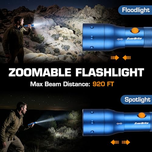 EverBrite Tactical Flashlight, 900 Lumen Zoomable, 3 Light Modes - color: Blue, size: Large