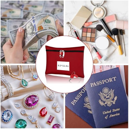 Money Bag with Zipper Lock for Cash, Red, 11.4x8.3in - color: red