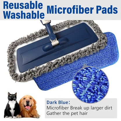 Wet Spray Mop for Floor Cleaning with 14 oz Bottle & 3 Microfiber Pads - color: 03-blue