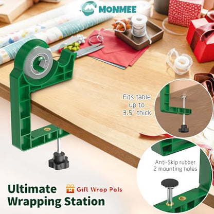 Wrapping Paper Holder, One-Hand Tape Cutter, Green - color: Christmas Green, size: Wrapping Tool