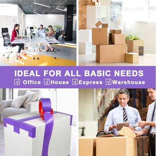 BOMEI PACK 6 Rolls Purple Heavy Duty Packing Tape with red Dispenser, Packaging Tape 1.88 Inches x 110Yards, 2.5mil Industrial Shipping Tape for Moving Shipping, Office & Storage - color: Purple
